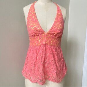 Trina Turk Halter Lace Tank Pink Orange Sz 2